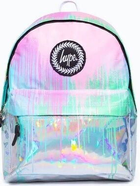 Hype Iridescent Holographic Rave Trippy Foiled Backpack - Pink & Mint